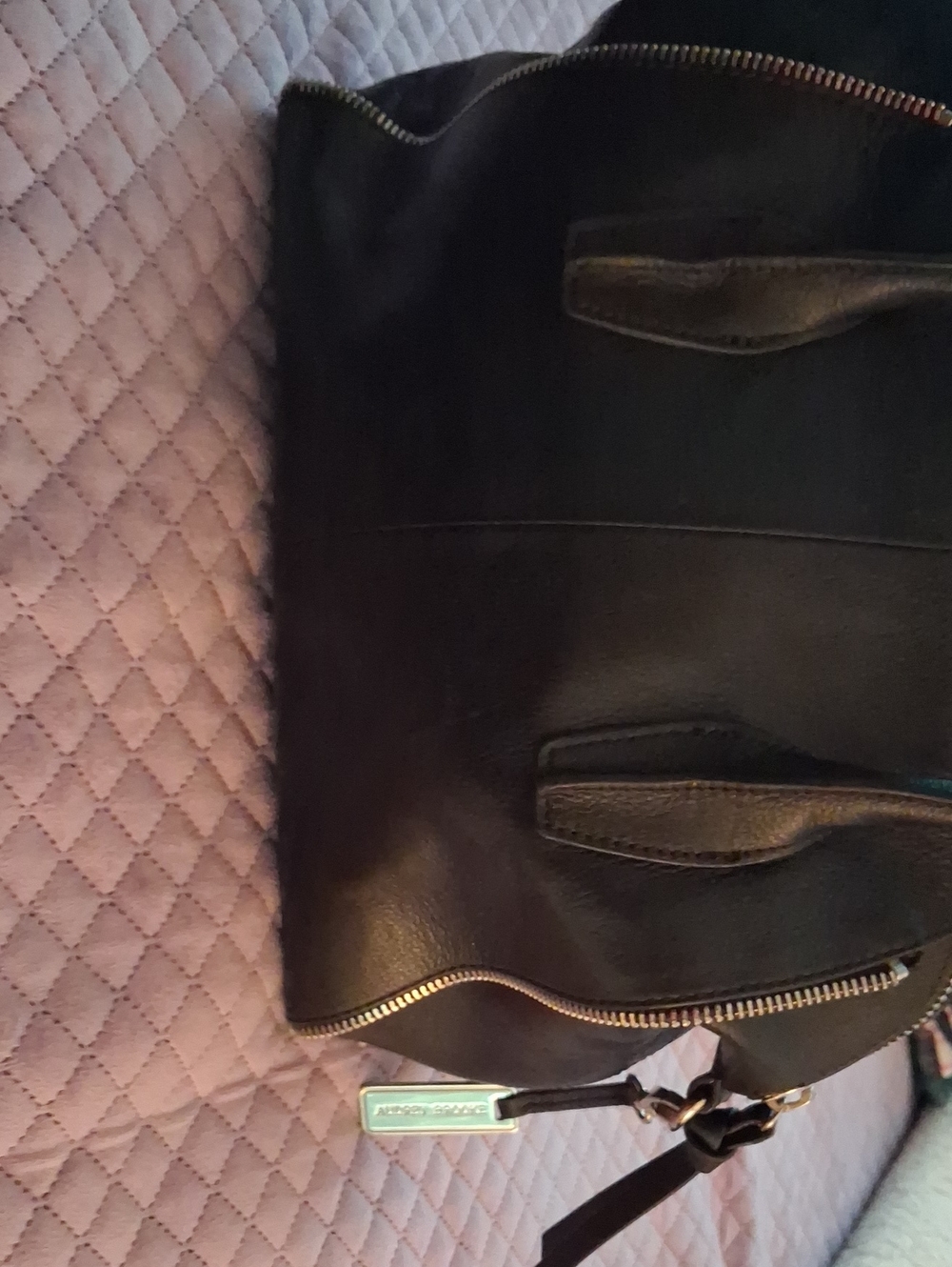 Audrey Brooke Black Leather Satchel with Zip Detail